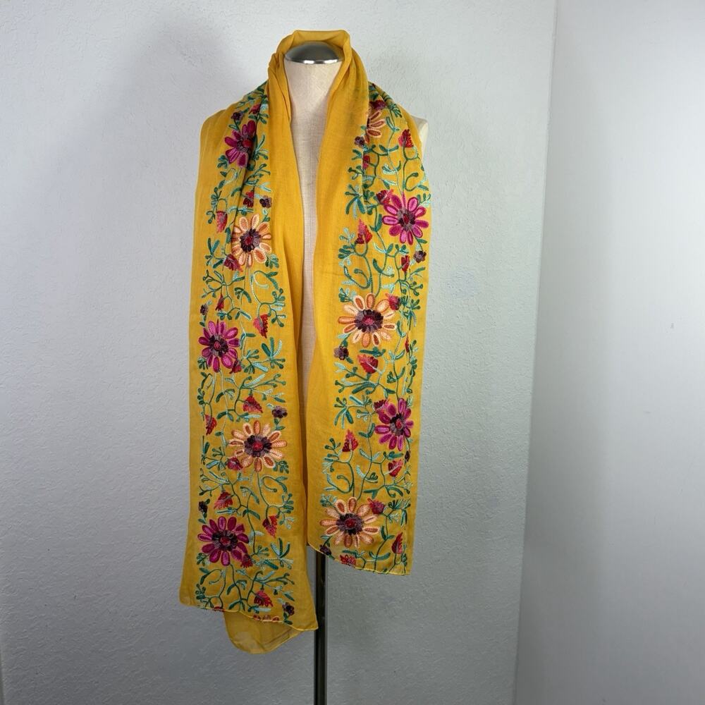 Bon Voyage Orange Embroidered Scarf New With Tags, rectangular, colorful, floral